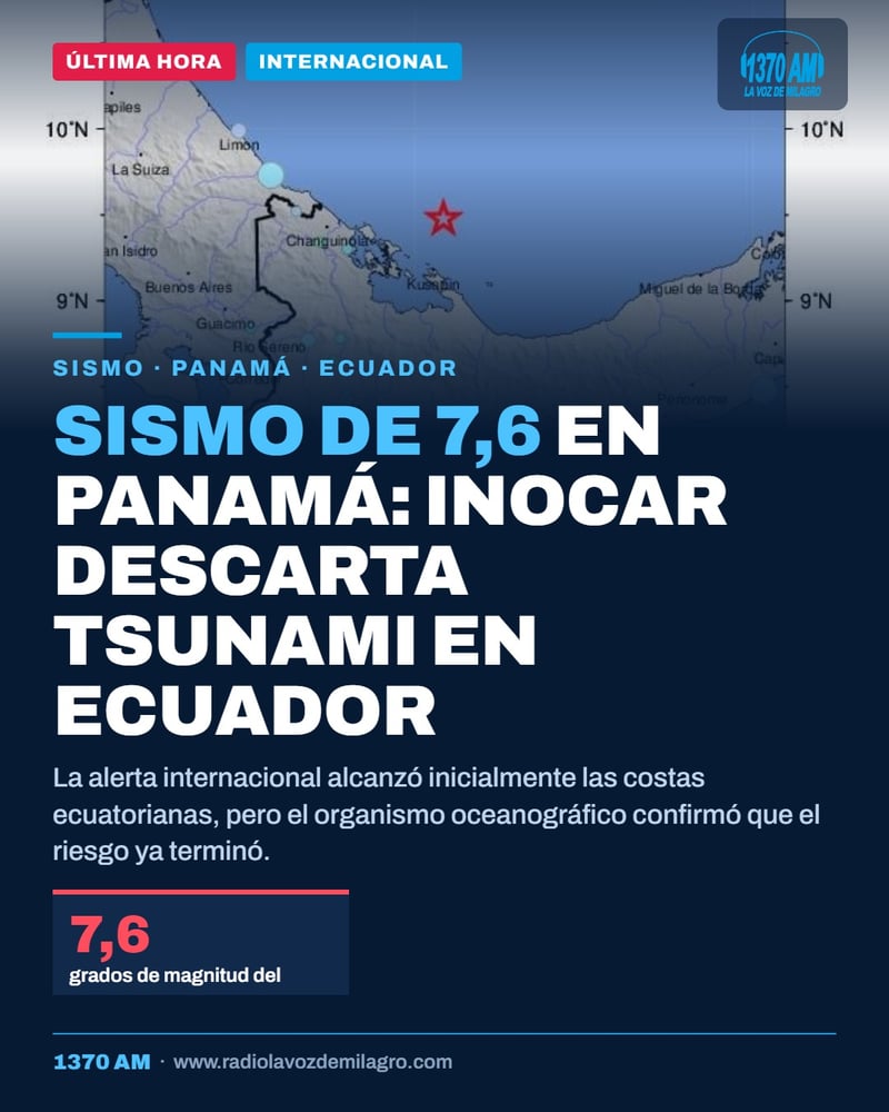 Terremoto de magnitud 7,6 sacude Panamá; INOCAR cancela alerta de tsunami para Ecuador