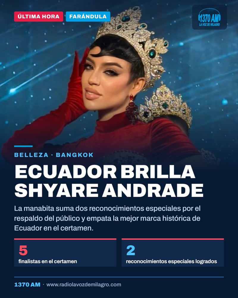 Shyare Andrade lleva a Ecuador al segundo lugar del Miss Grand International 2026