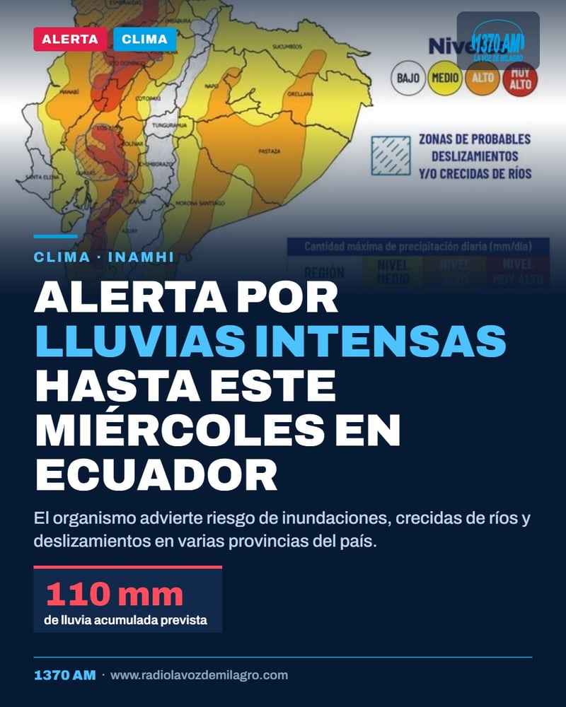 INAMHI advierte lluvias intensas y tormentas en Ecuador hasta el 14 de octubre
