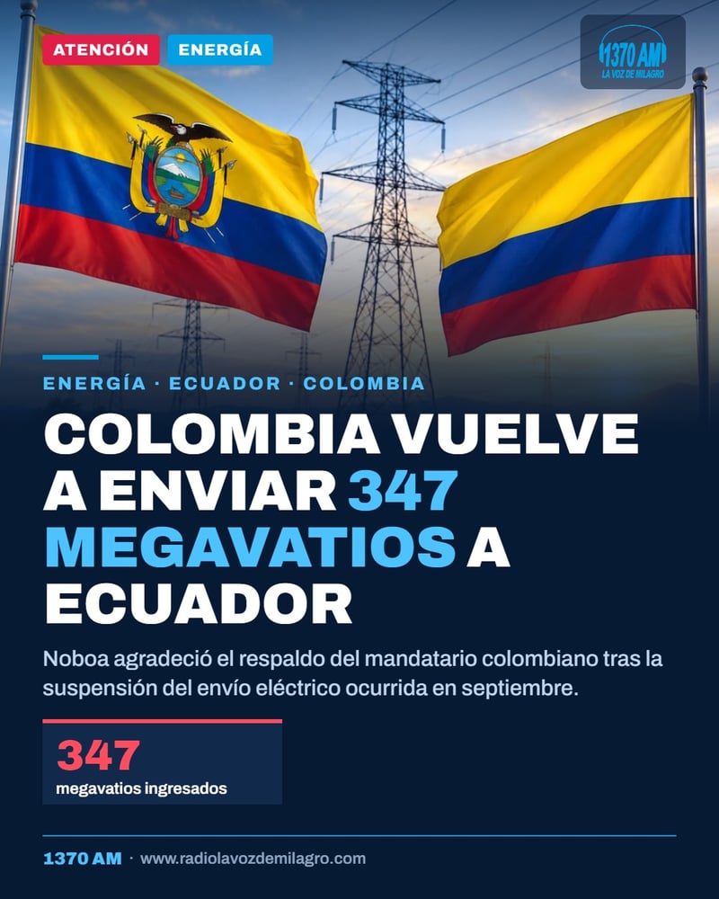 Colombia reanuda el envío de energía eléctrica a Ecuador