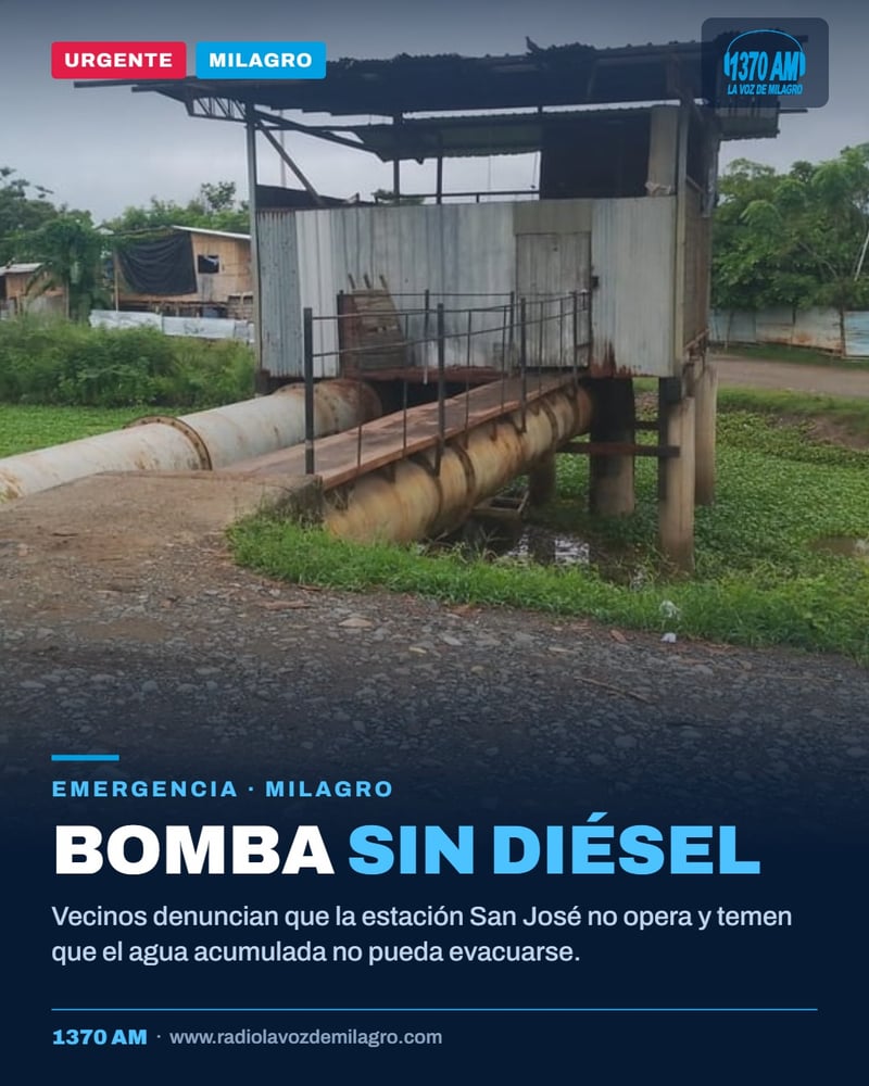 Milagro: reportan fuera de servicio la estación de bombeo San José