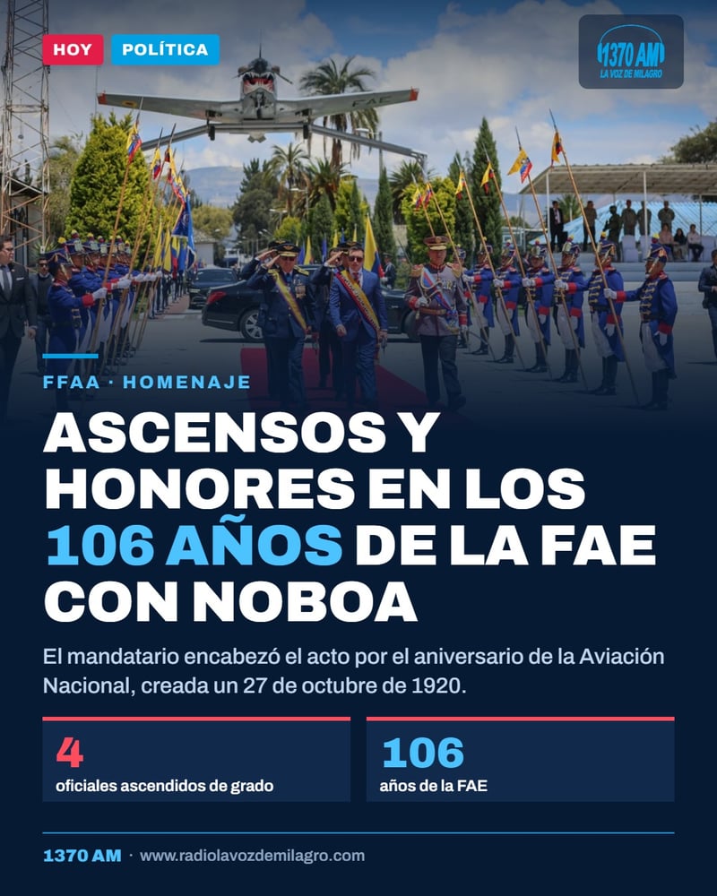 DANIEL NOBOA PARTICIPA EN CEREMONIA POR LOS 106 AÑOS DE LA FUERZA AÉREA ECUATORIANA