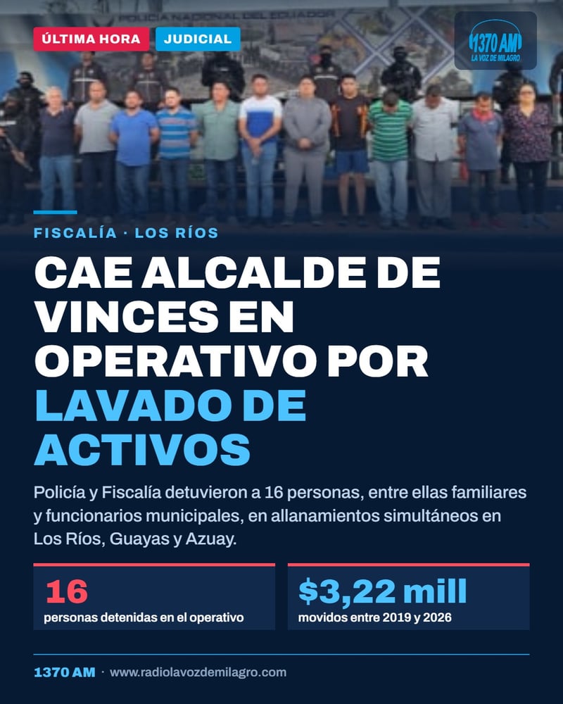 DETIENEN AL ALCALDE DE VINCES Y A FAMILIARES POR PRESUNTO LAVADO DE ACTIVOS